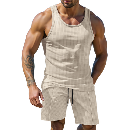 Men's Casual Solid Color Tank Top Shorts Two-Piece Set MTA0714D8X