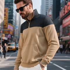 Stylish Color-Block Half-Zip Pullover Sweatshirt for Modern Men