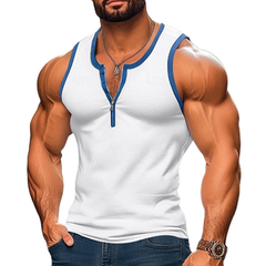 Men's Casual Color Block Cotton Patchwork Zipper Collar Slim Fit Tank Top MTA1817C7M