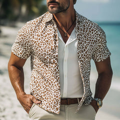 Men's Summer Fashion Giraffe Texture Print Casual Short Sleeve Shirt MTA0101D7U