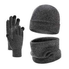 Men's Winter Plus Velvet Hat Scarf Gloves Three-piece Knitted Hat 11161881K