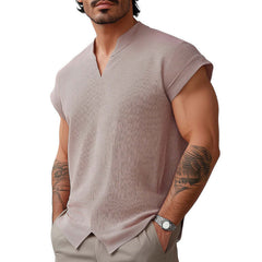 Men's Summer Basic Solid Color Textured Short-sleeved T-shirt MTA0855D3U