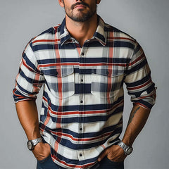 Men's Early Spring Fashion Retro Plaid Print Long Sleeve Shirt MTA2625C3P