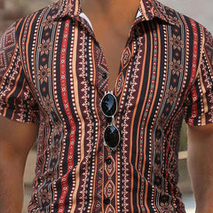 Men's Retro Stripe Print Casual Short Sleeve Shirt MTA2292C9U