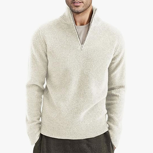 Men's Half-Zip Ribbed Sweater - Stylish and Cozy for Everyday Wear