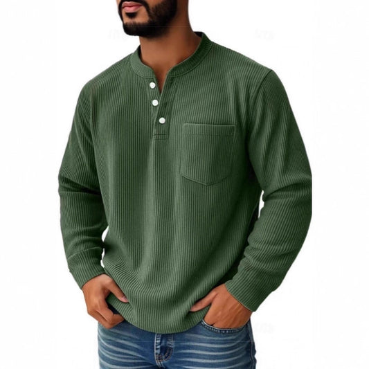 Stylish Henley Shirt With Vertical Stripes For Men - Perfect For Casual And Everyday Wear