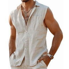 Men's Summer Cool Skin-Friendly Casual Cotton And Linen Sleeveless Set MTA2618C4U