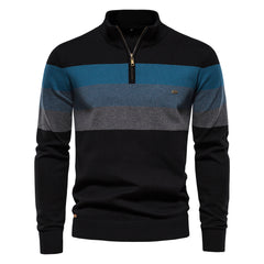 Men's Stylish Half-Zip Sweater with Bold Stripes for Casual Wear