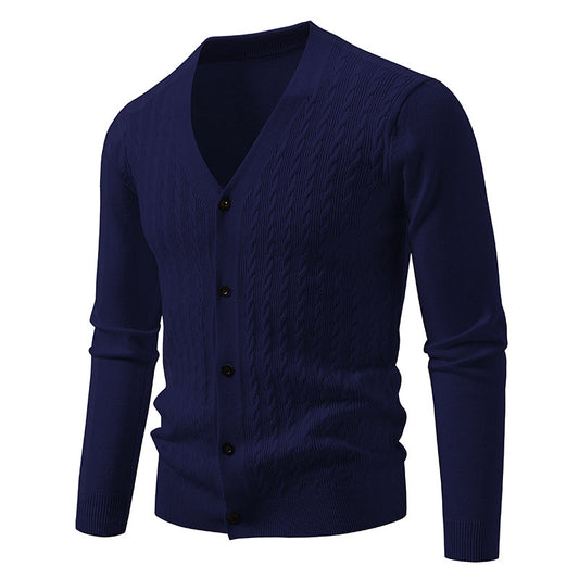 Stylish V-Neck Cable Knit Cardigan Sweater for Men - Perfect for Casual and Formal Wear