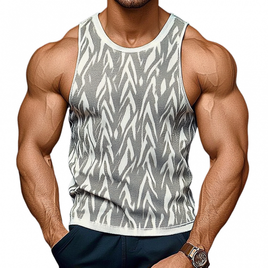 Men's Casual Round Neck Slim Fit Jacquard Knitted Tank Top MTA2555C9M