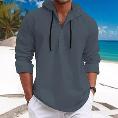 Men's Solid Loose Hooded Long Sleeve Casual Shirt 71828486Z