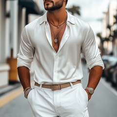 Men's Fashion Casual Glossy Satin Long Sleeve Shirt MTA1994C6K