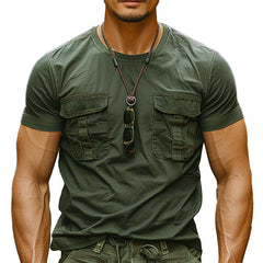 Men's Army Green Pocket Casual Short Sleeve T-Shirt 33106523P