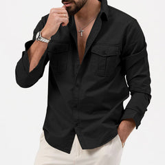 Men's Casual Button-Up Shirt With Chest Pockets - Perfect For Spring And Summer
