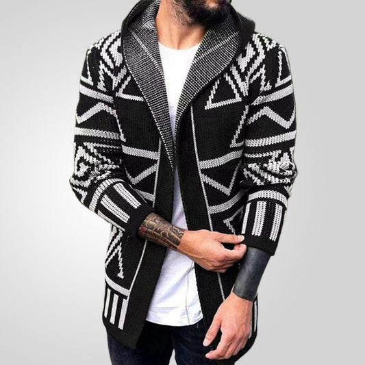 Stylish Geometric Patterned Knit Cardigan For Men - Perfect For Casual And Fashionable Looks