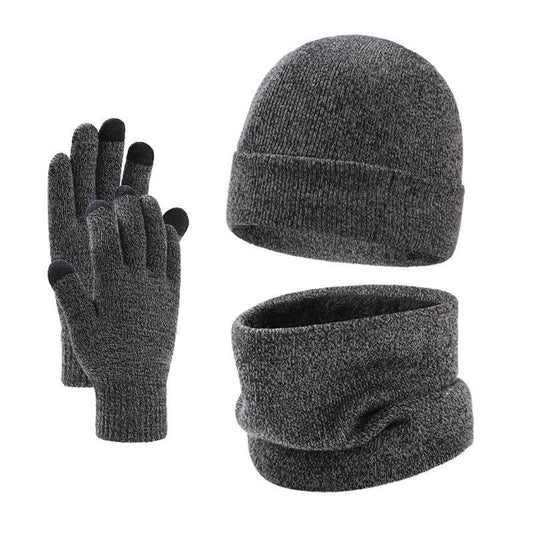 Men's Winter Plus Velvet Hat Scarf Gloves Three-piece Knitted Hat 11161881K