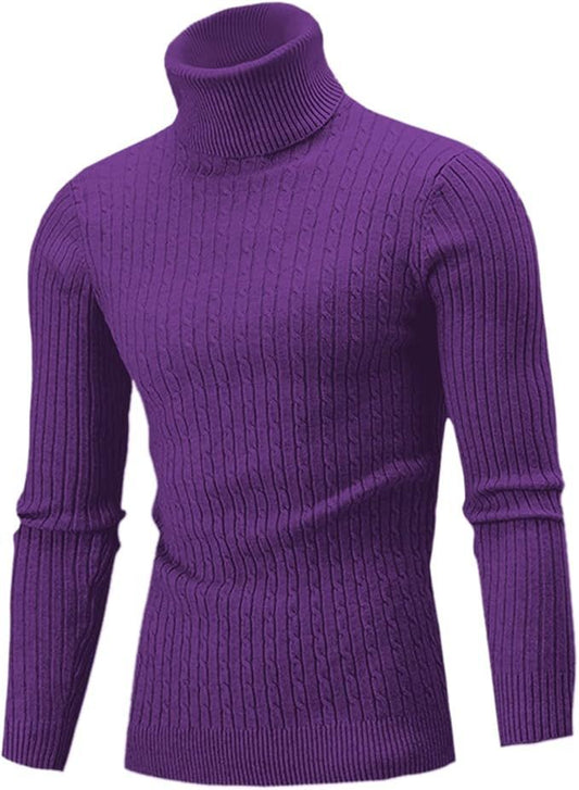 Men's High Neck Cable Knit Sweater - Stylish and Cozy Winter Essential