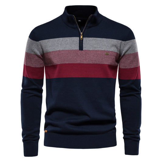 Men's Stylish Half-Zip Sweater with Bold Stripes for Casual Wear