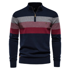 Men's Stylish Half-Zip Sweater with Bold Stripes for Casual Wear