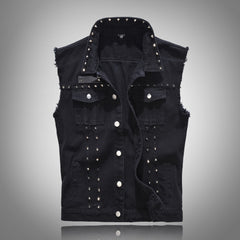 Edgy Rivet-Embellished Denim Vest for Men - Perfect for Urban Style and Casual Wear
