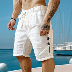 Men's Cotton And Linen Solid Color Button Shorts MTA0360D2X