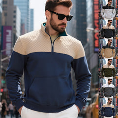 Stylish Color-Block Half-Zip Pullover Sweatshirt for Modern Men