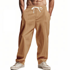 Men's Casual Loose-Fit Trousers with Adjustable Waistband and Side Pockets