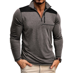 Men's Stylish Half-Zip Pullover Shirt with Contrast Panel Design for Casual Wear