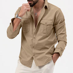 Men's Casual Button-Up Shirt With Chest Pockets - Perfect For Spring And Summer