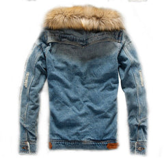 Winter Warm Denim Jacket with Faux Fur Collar - Stylish and Cozy Outerwear for Men