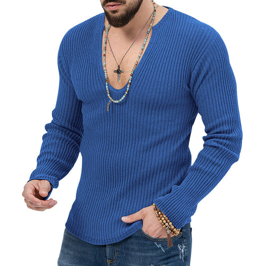 Stylish V-Neck Ribbed Sweater for Men - Perfect for Casual and Fashionable Looks