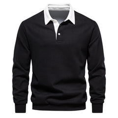 Classic Navy Blue Polo Shirt for Men - Stylish and Comfortable Long Sleeve Design