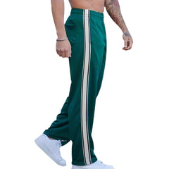 Men's Stylish Green Track Pants with Striped Side Panels