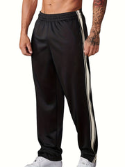 Men's Stylish Green Track Pants with Striped Side Panels