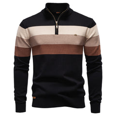 Men's Stylish Half-Zip Sweater with Bold Stripes for Casual Wear