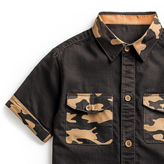 Men's Retro Casual Camouflage Printed Button Lapel Short Sleeve Shirt MTA2466C1TO