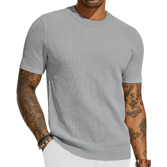 Men's Casual Round Neck Loose Knitted Short Sleeve Sweater T-Shirt MTA2657C2M
