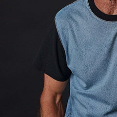 Men's Thin Denim Ptachwork Round Neck Short Sleeve T-Shirt 53347359P