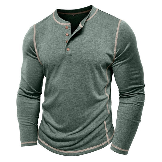 Men's Casual Henley Shirt with Stylish Contrast Stitching