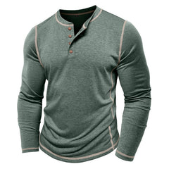 Men's Casual Henley Shirt with Stylish Contrast Stitching
