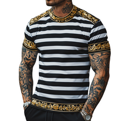 Men's Retro Casual Baroque Printed Round Neck Short Sleeve T-Shirt MTA2152C1TO