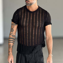 Men's Solid Color Round Neck Short Sleeve Knitted T-Shirt MTA2746C8X