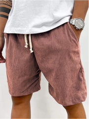 Men's Casual Corduroy Shorts with Adjustable Drawstring for Summer and Spring