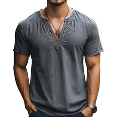 Men's Casual Lace Spliced V-Neck Short Sleeve T-Shirt MTA1868C7X
