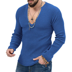 Stylish V-Neck Ribbed Sweater for Men - Perfect for Casual and Fashionable Looks