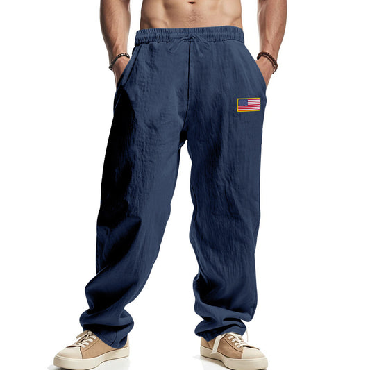 Men's Casual Loose-Fit Pants with Flag Patch - Perfect for Everyday Wear