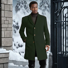 Classic Men's Longline Overcoat with Gold Button Accents