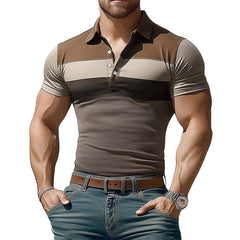 Men's Summer Comfortable Stretch Polo Neck Colorblock T-Shirt MTA0246D9U