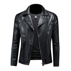 Men's Vintage Biker Lapel Leather Jacket MTA2073C7X