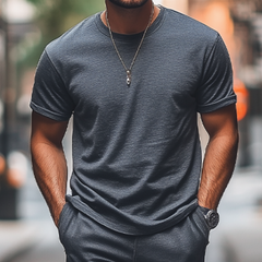 Men's Spring Fashion Casual Loose Bamboo Cotton Blended T-shirt Cambered Casual Pants Set MTA1914C5K